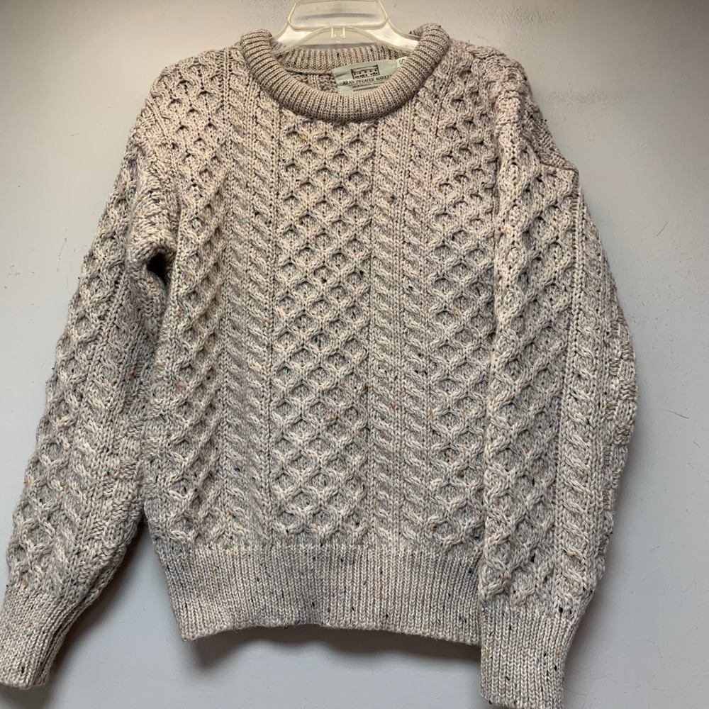 Aran Sweater Market Wool Pullover Unisex Small Beige Excellent Irish Knit